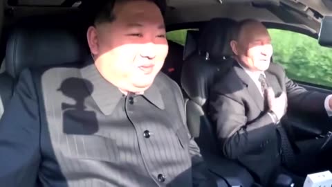 Putin is driving North Korea's Kim Jong Un in a brand new Aurus Russian luxury car..