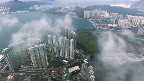 Drone in clouds with City view _ Free stock footage