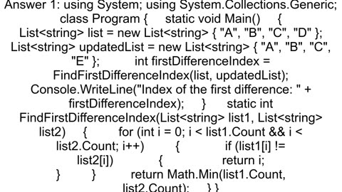 How to compare two lists and only get the index of the first difference