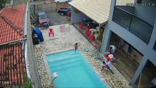 Niece Falls Out Of Floaty When Tossed Into Pool