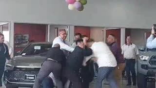 Employees brawling at a Toyota dealership in Milpitas, California.