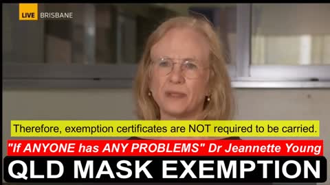 Mask Exemption Does Not Require A Medical Certificate - QLD Health Minister Dr Jeannette Young