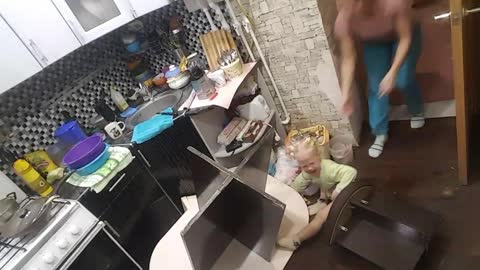 Child Watching Cartoons on Unstable Table Falls