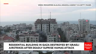 231007 Residential Bldg In Gaza Strip Falls After Israeli Strike In Response To Hamas Attack.mp4