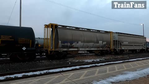 Eastbound Manifest Train BNSF 8584 & CN 3012 Engines In Ontario