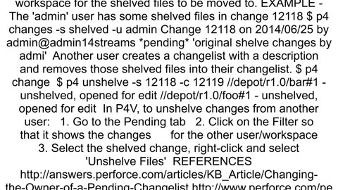 move shelved files in one workspace to another workspace perforce files not in client view