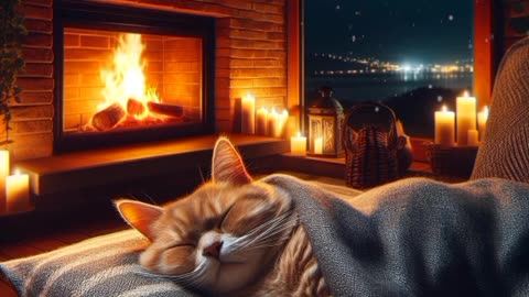 purring cat sound - fireplace relaxing sound