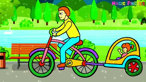 Dad Riding a Bike Picture Drawing, Painting & Coloring for Kids, Toddlers | Drawing Techniques