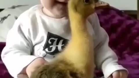 Cute baby with sweet duck