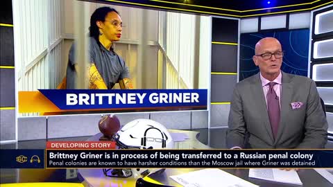 Brittney Griner being transferred to a Russian penal colony