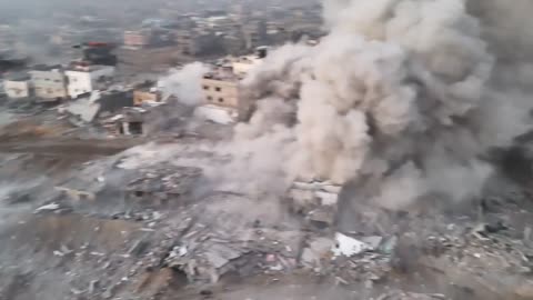 The moment of bombing and destruction of an entire residential block in Khan Yunis