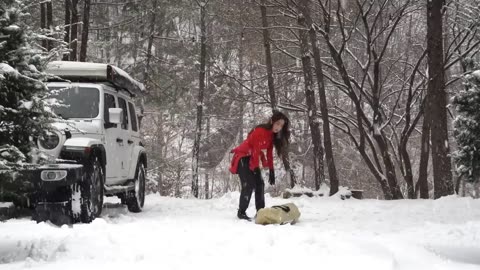 Heavy Snow frozen forest winter greenhouse tent Solo Camping ❄ -16℃