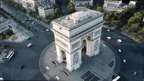 Drone Flight Over The Arc de Triomphe in Paris