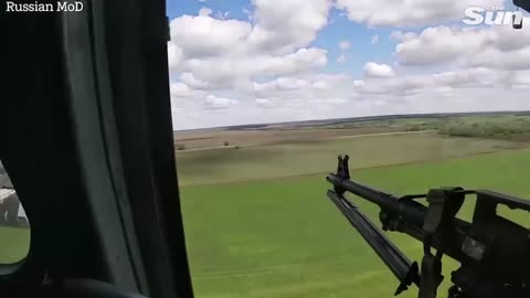 Russian army helicopters cover trains delivering cargo