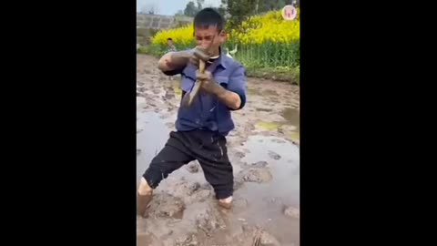 Fish catching in a river