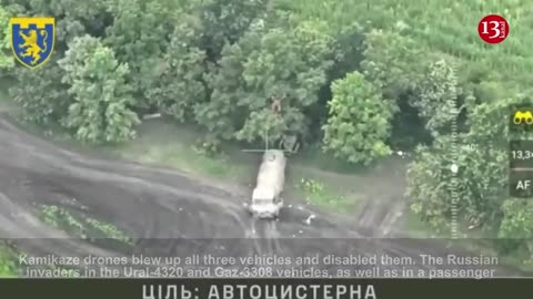 Kamikaze drone shot Russian vehicles carrying fuel and manpower