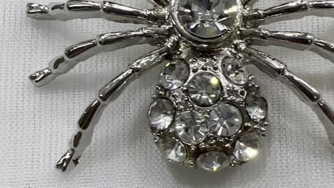 Rhodium Plated 1.75” x 1.25” Spider Brooch. Made with Austrian Crystal
