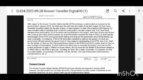 Government Of Canada Document Admits To Use Of mRNA For Biodigital Convergence (IOB) - Documents Prove Government Contracted With W.E.F. For (KTDI) Known Traveler Digital ID