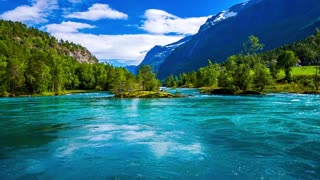 Serene Green Clear River Water Tropics Mountains