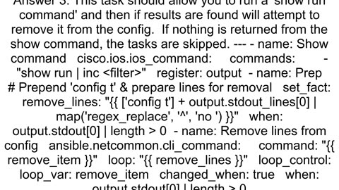 Ansible ios_config - want to remove a configuration line only if it exists