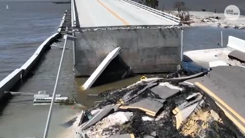 Florida drone footage shows destruction of Sanibel Causeway, beached boats