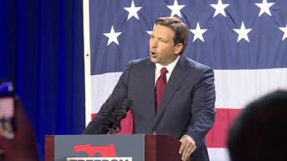 The crowd goes wild after Gov. Ron DeSantis says "Today, after four years, the people have delivered their verdict: Freedom is here to stay!"