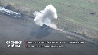 Russian tank targeted by a landmine