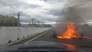 Scary Car Fire on Racetrack