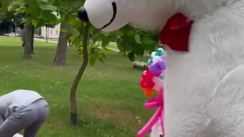 Dancing Bear Delivers Flowers