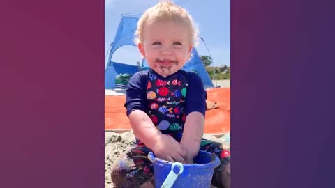 Funny Baby's Reaction On The Beach ||