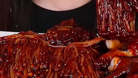 Spicy Black Bean Enoki Mushrooms Octopus #zoeyasmr #zoeymukbang #bigbites #mukbang #asmr #food #먹방 #