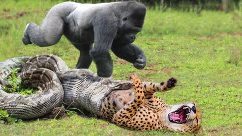 Leopard mistakes when challenged python. -Giant Python swallowing leopard cubs to revenge