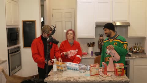 Cyr and Malena play with eggs