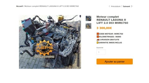 AEPSPIECES.COM - Moteur complet RENAULT LAGUNA II LIFT 2.0 DCI M9RC760