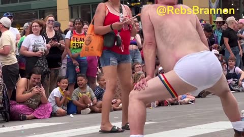 Man Twerks infront of Kids at Pride Family friendly March