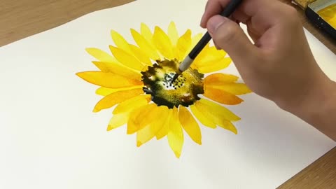 How to paint a sunflower Yellow watercolor painting