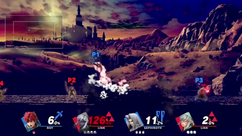 Roy and Sephiroth vs Link and Link on Bridge of Eldin (Super Smash Bros Ultimate)