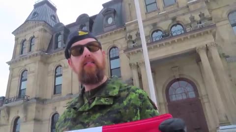 CANADIAN SOLDIER PROTESTING IN FRONT OF NEW BRUNSWICK LEGISLATURE