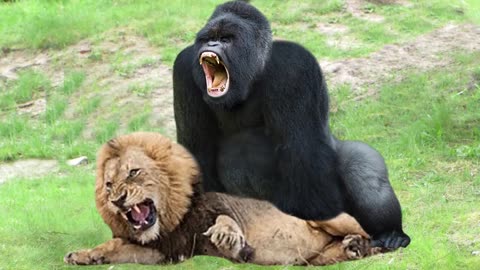 Wild Animal Showdown: Lion vs. Gorilla & Leopard Rescues Baby Monkey!