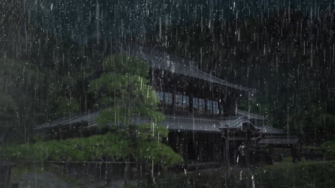 Sleep fast for 5 minutes with heavy rain at home near the mountain, study meditation to relax