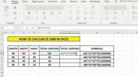 HOW TO CALCULATE CBM IN EXCEL