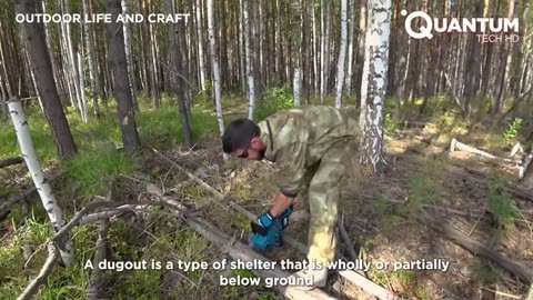 A Man Constructs a Secret Bunker Using Logs in the Heart of the Forest by outdoorlifeandcraft