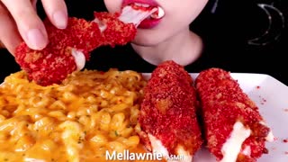 ASMR GIANT CHEETOS CHEESE STICKS, CHEESY CARBO FIRE NOODLE EATING SOUNDS MUKBANG