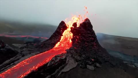 Drone footage at the volcanic eruption in Fagradalsfjall Iceland