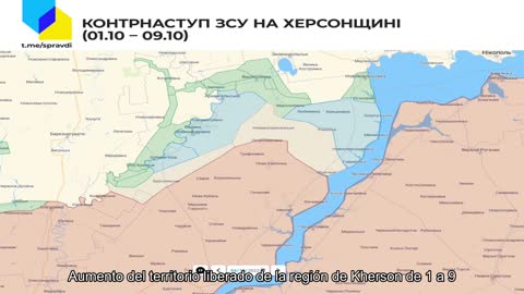 Ampliación del territorio liberado de la región de Kherson del 1 al 9 de octubre.