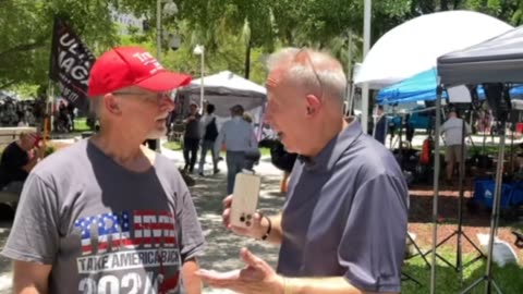Jay who is a Trump supporter from Texas explains to Mike why he traveled all the way to Miami as Trump gets arraigned today
