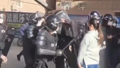 Suppression with violence by fascists Chinese Communist police in Xinjiang 27 Nov 2022