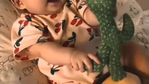 baby cute crying because of dancing cactus toy __ baby funny(