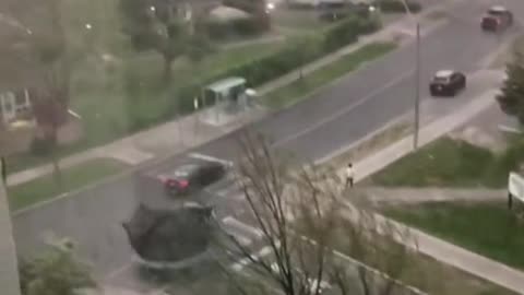 Trampoline on the loose during storm in Toronto