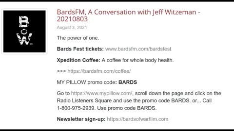 Excert from BardsFM: A Conversation with Jeff Witzeman aired 3 Aug 2020